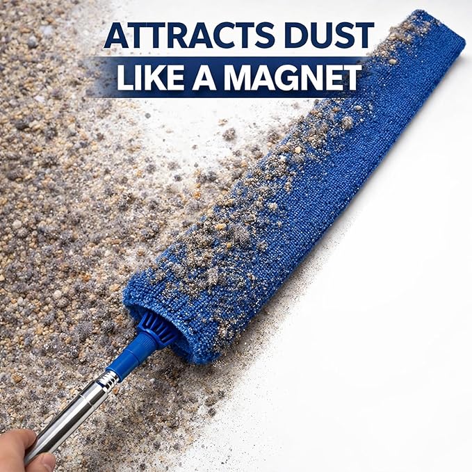 Retractable Gap Dust Cleaner with Extension Pole 30'' to 100'', Cleaning Tools with 3 Microfiber Dusting Cloths, Extendable Long Handle Duster for Cleaning Under Refrigerator Furniture Appliance Blue