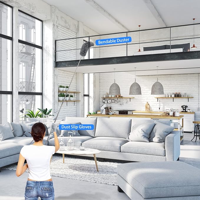 Duster with Extension Pole for Cleaning Ceiling Fans, High Ceilings, in Addition, Dusters for Cleaning Can Also Be Used for Low Places Cleaning, Such As Cabinets, Sofas, and Other Small Spaces.