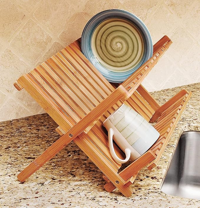 Lipper International 8813 Bamboo Wood Folding Dishrack, 17-3/4" x 13" x 9-3/4"