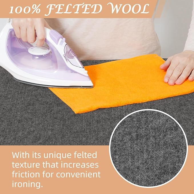 24" X 18" Wool Pressing Mat, 100% Felted Wool Ironing Mat Pad Wool Felted Iron Board Quilting Supplies and Notions, Ideal for Ironing, Quilting, Sewing