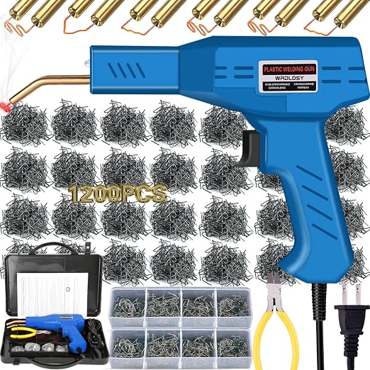 Plastic Welder Kit, 1200PCS Staples, Hot Stapler for Bumper Repair | 1200PCS Mixed Staples, Rust-Proof Stainless Steel, Portable Toolbox, Built-in LED, Ergonomic Grip, 5-Year Warranty, DIYers