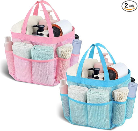 Attmu 2 Pack Mesh Shower Caddy Portable, Quick Dry Hanging Shower Tote Bag for College Dorm Room Essentials, Large Capacity Caddy Dorm for Bathroom Gym Swimming