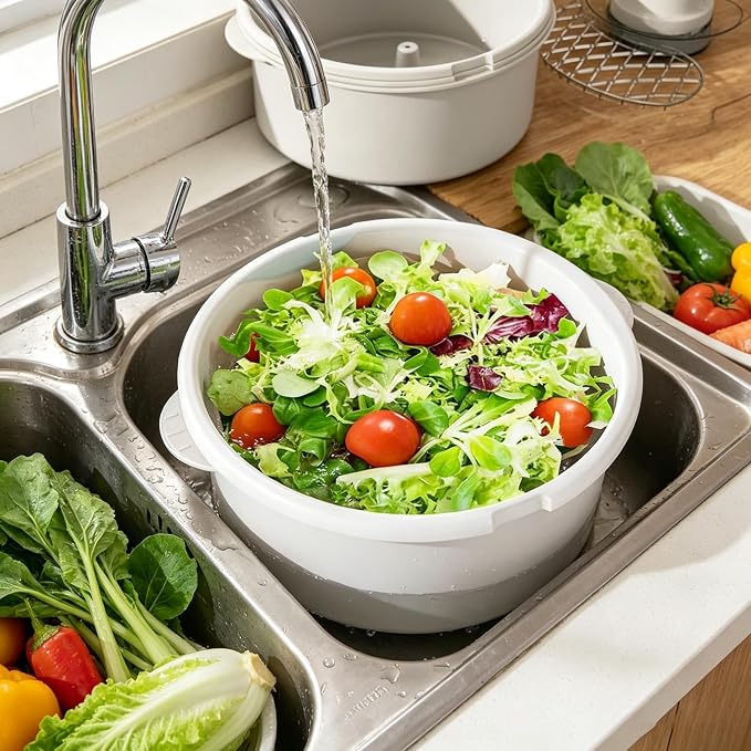 Salad Spinner and Produce Washer, Multifunctional Vegetable Dryer, Electric Lettuce Spinner with Non-Slip Base, Fruit and Veggie Cleaner for Kitchen Prep (QJXZQ-yellow-01)
