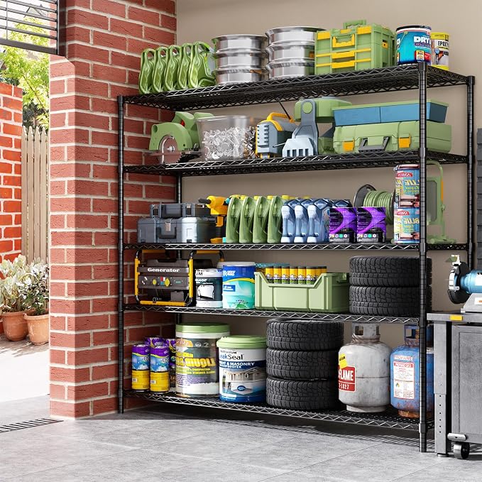 ROOMTEC 5-Tier Heavy Duty Garage Shelves, 60"W*24"D*82"H, Max Load 4000LBS | Wire Shelving Unit, Adjustable Storage Shelves, Industrial Metal Shelf Rack for Pantry,Warehouse,Basement, Kitchen