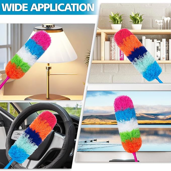 2 Pack 22-Inch Rainbow Reusable Microfiber Dusters,Bendable and Washable Feather Duster for Everyday Cleaning in Home, Library, Office, Car, and More