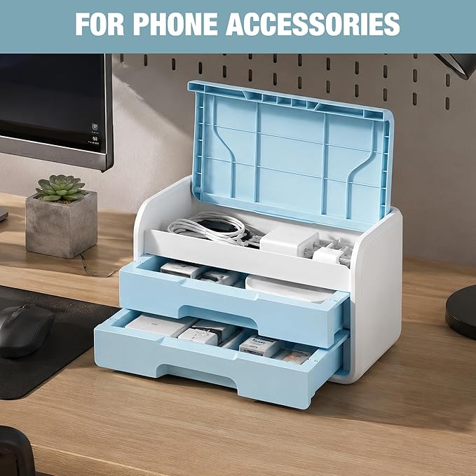 WORKPRO Small Storage Box with 2 Drawers and Flip-Top Lid | ABS Storage Case, PP Feet Pads, Arts and Crafts, Beads, Sewing Supplies, DIY Material Organization