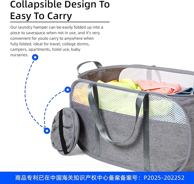 Pop Up Laundry Hamper, Holds 1.5 Loads, Honeycomb Breathable Laundry Basket | Designed at Dryer-Door Height for Easy Unloading, Collapsible with Strong Handles, Lightweight Carry, Tear-Proof Mesh