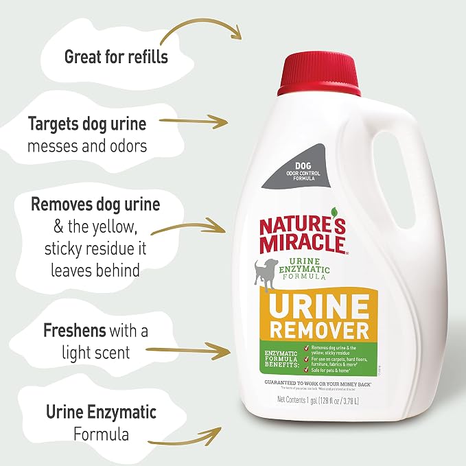 Nature's Miracle Dog Urine Remover, Enzymatic Cleaner, 1 gal | Removes Dog Urine & Yellow Sticky Residue, For Use on Multiple Surfaces, Safe For Pets and Home*, Freshens With Light Scent