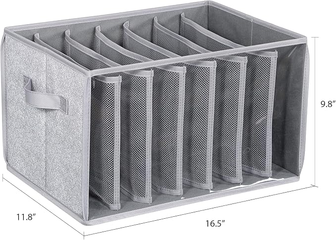 Zilink Upgraded Wardrobe Clothes Organizer with Support Board Clear Pants Organizer for Closet with 7 Grids Storage Bin with Dividers for Jean Pant Sweater Legging T-Shirt, 3 Pack