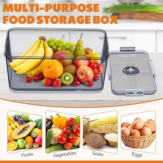 Honbuty 2PCS Bread Boxes,Bread Box for Kitchen Counter Airtight,Time Recording Bread Storage Container with Lid, Bread Keeper for Homemade Bread, Toast, Bagel, Donut and Cookies (Grey)