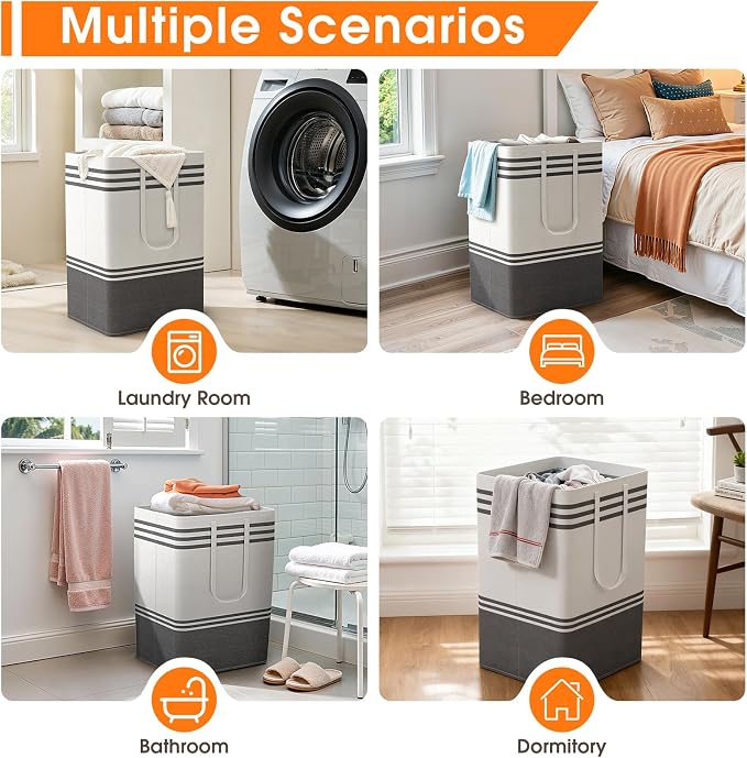3 Pack Large Laundry Baskets, Laundry Hampers, Freestanding Waterproof Collapsible Clothes Bag with Extended & Reinforced Handles - Clothes Basket for Dorm, Bathroom, Home (75L)