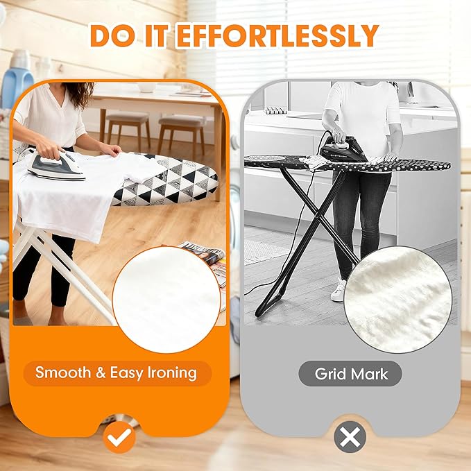 Ironing Board Cover and Pad, 18x49 Extra Wide Thick Iron Padding, Scorch & Stain Resistant Ironing board cover, Heavy Duty Iron Board Padded with Adjustable Fasteners Elastic Edge, Geometric Grey