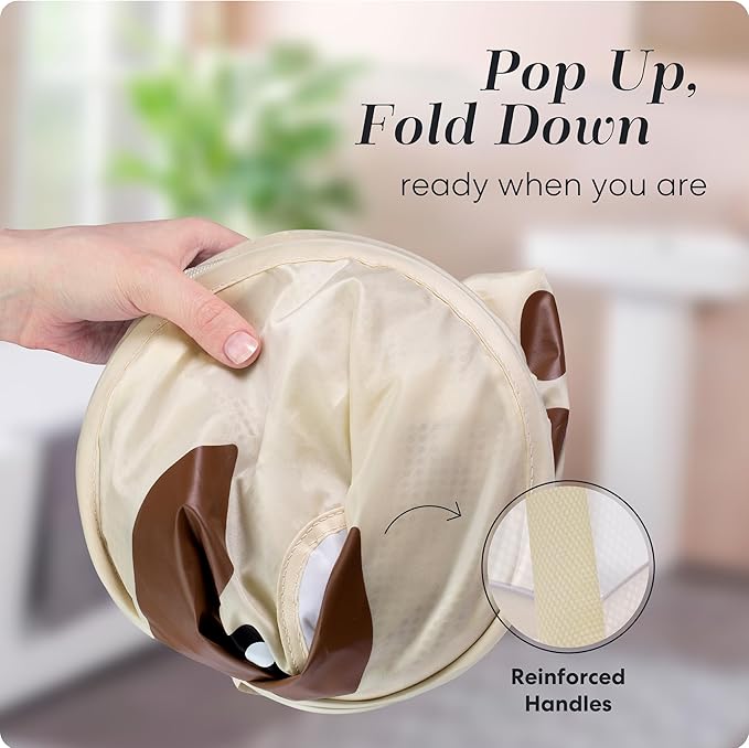 Pop Up Laundry Hamper, Cute Puppy 71L Collapsible Mesh Basket with Handles | Breathable Foldable Clothes Basket, Reinforced Handles, Side Pocket - for Dorm, Travel, Kids Room, Bedroom - Handy Laundry
