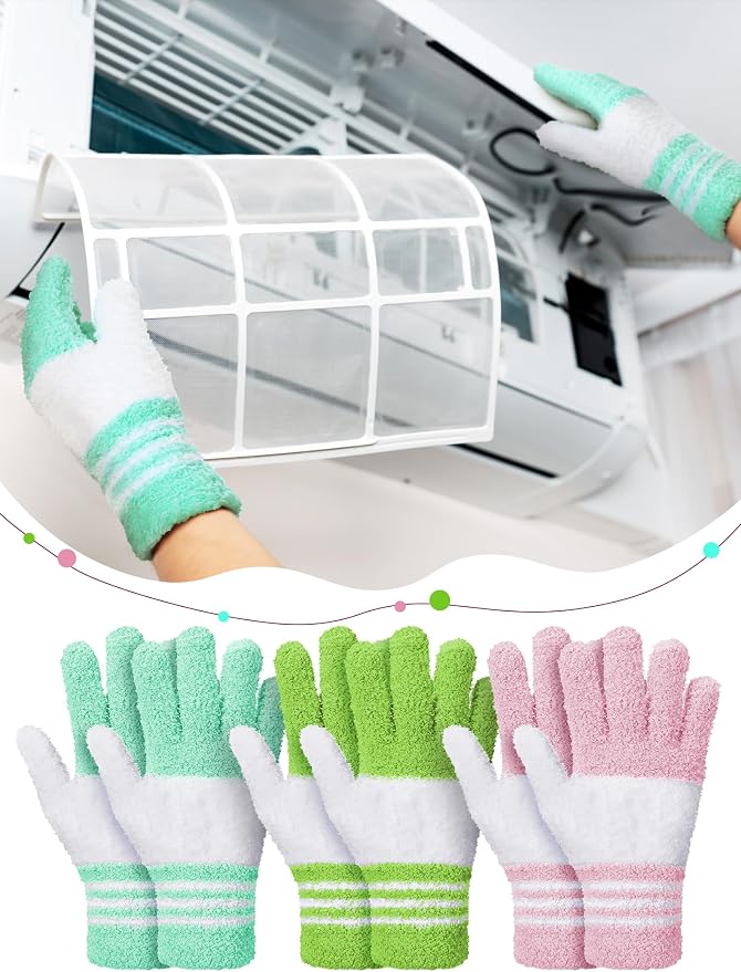 Patelai 3 Pairs Microfiber Plant Dusting Gloves Leaf Cleaning Gloves for Indoor Plants, Blinds, Furniture, House (Yellow,Blue,Pink,White,Large)