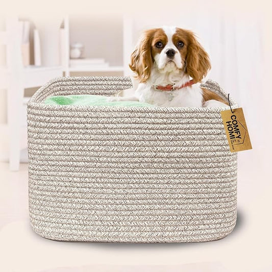 COMFY-HOMI Square Woven Cotton Rope Basket for Organizing, Gift Baskets for Handles, Empty Gift Baskets, Toy Basket for bins|13.5" x 11" x 9.5" home decor for Living Room, Bathroom