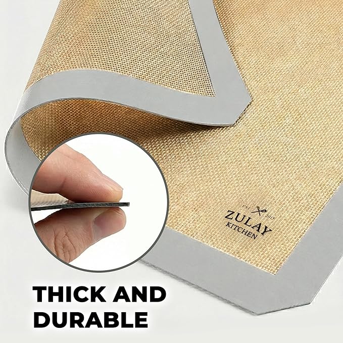 Zulay Kitchen Silicone Baking Mat 2 Pack – 16.5"×11.6" BPA-Free Reusable Baking Sheet, Heat Resistant 480°F – Non-Slip Border, Perfect for Cookies, Bread, Pastries & Oven Use - (Light Gray)