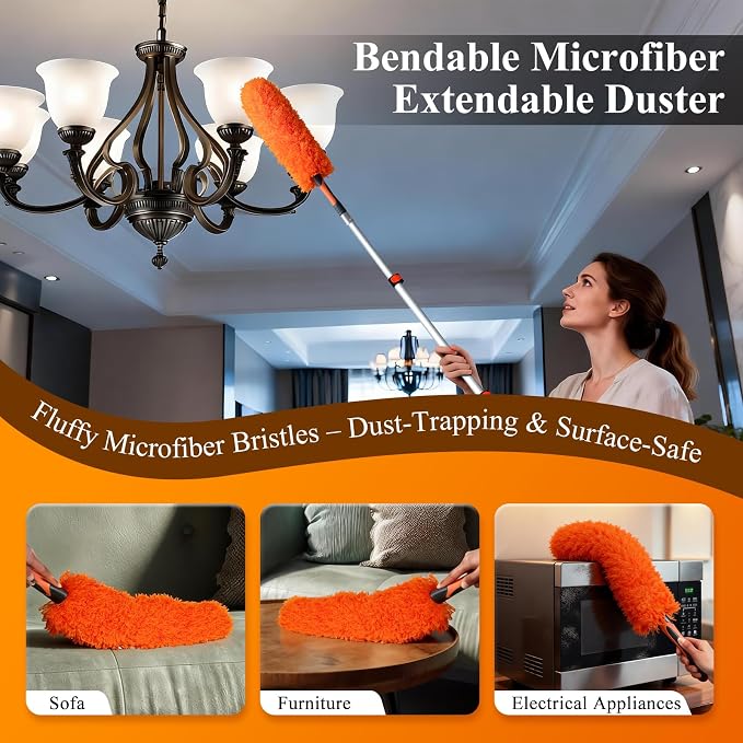 20ft High Ceiling Duster Kit with 4-12ft Heavy-Duty Extension Pole, Cobweb Duster, Ceiling Fan Duster, Window Squeegee & Cleaner, Microfiber Duster, Wall Mop for Home High Reach Cleaning