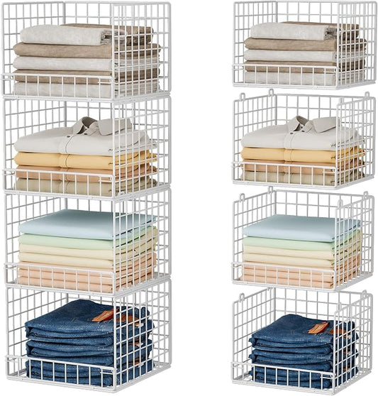 4-Tier Stackable Closet Organizers and Storage Baskets, Closet Shelf Organizer, Space-Saving Clothes Storage Drawer, Foldable Clothes Storage Bins for Closet Organizer System, White(Patent 30022416)