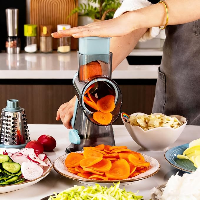 KalraMay Rotary Cheese Grater with Handle, Multifunctional Cheese Shredder | Multifunctional Shredder,Strong Suction Cup Base,Fast and Efficient Cutting,Detachable Parts,Safe Operation,Easy to Rinse