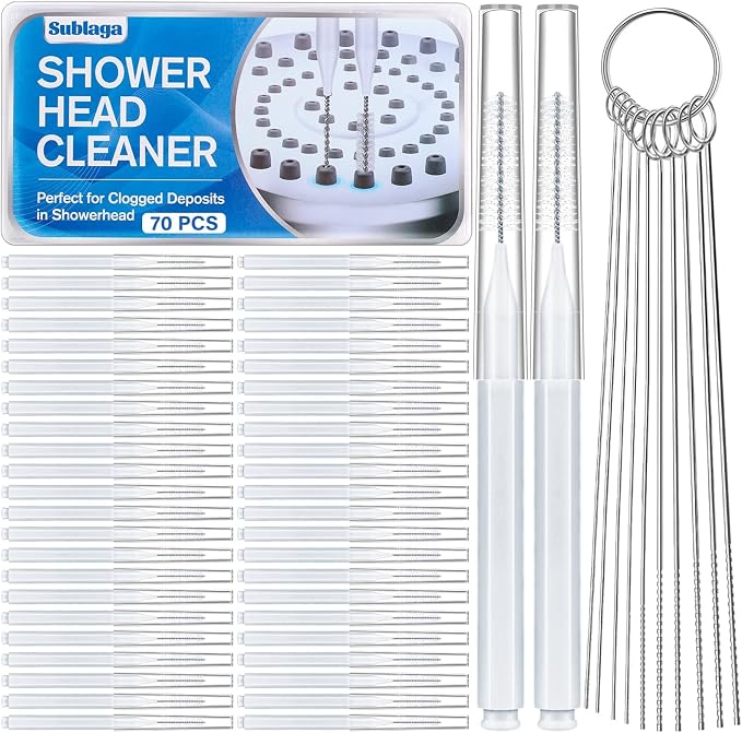80 Pcs Shower Head Cleaner Tool–Showerhead Cleaning Brushes + Stainless Steel Picks, Small Hole Crevice Cleaning Brush for Shower Head, Shower Head Cleaner for Clog Removal & Hard Water Deposit(White)