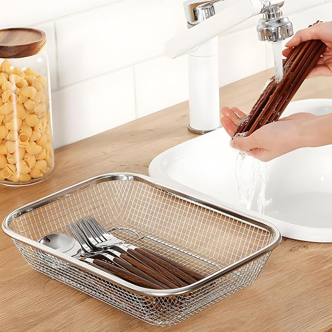 Utensil Drying Rack, 2 Pack Stainless Steel Utensils Holder Dishwasher Silverware Basket, Compact Dish Rack Chopsticks Spoons, Forks, Knifes Drainer Basket Organizer for Kitchen Counter, Medium
