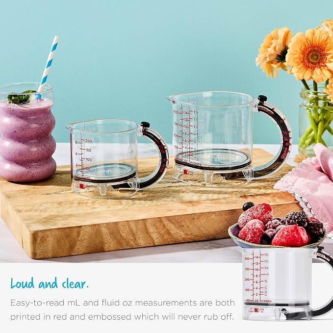 Dreamfarm Big Upcup All-in-1 Adjustable Measuring Cup - 2 Cup | Measures dry and liquid ingredients and scrapes itself clean, easy-to-read metric and imperial measurements, microwave safe