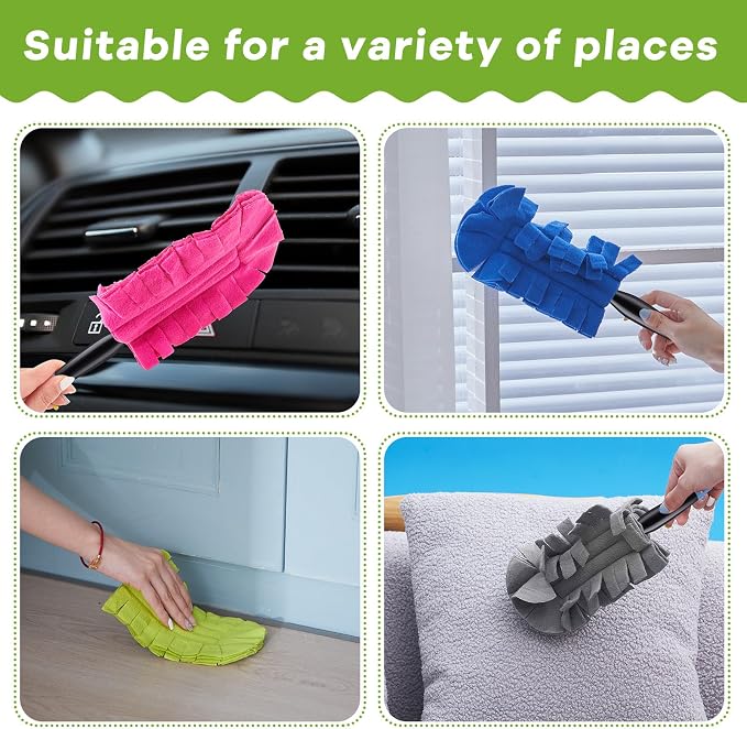 Zubebe 6 Pcs Duster Refill Reusable Fleece Duster Refills Feather Flat Dusters Multi Surface Washable Cleaning Pads Tools for Home, Blinds, Car, Pet, Furniture, Fans (Bright Color)