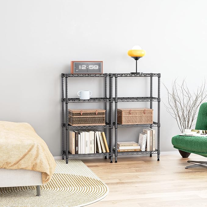 IZEUK 4 Tier Steel Storage Shelves, Heavy Duty Metal Shelf Wire Shelving Rack for Pantry, Kitchen, Living Room, or Office Organization (11.8" D x 21.7" W x 39.5" H, 1000LBS, Black)