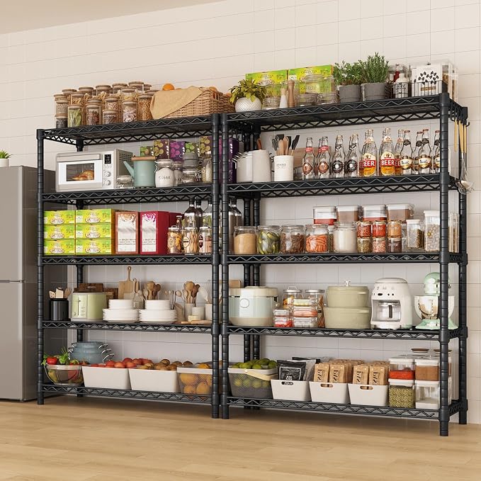 5 Tier Wire Metal Shelving: Adjustable Pantry Storage Shelves, NSF Bakers Rack Heavy Duty Garage Shelving Unit, Utility Shelf Organizer for Closet, Kitchen, 72" H x 36" W x 14" D, 3 PCS