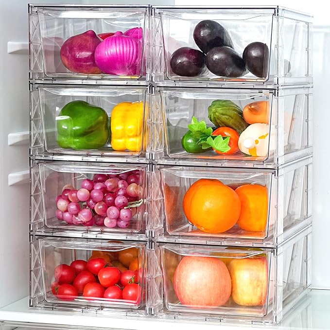 Clemate 8Pack Stackable Kitchen Storage Organizer,Pantry Organizers and Storage, Foods Organizer Bins, Fits Kitchen, Pantry, Cabinet, Closet, All Purpose Portable Household Containers