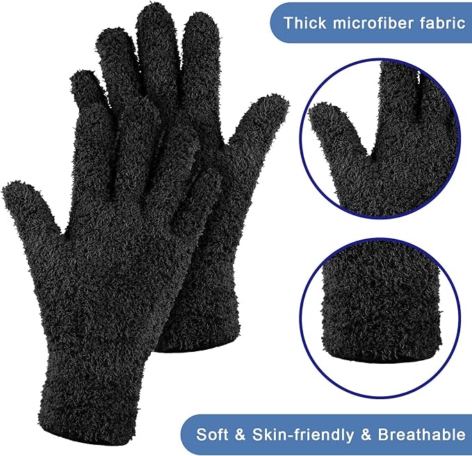 Patelai 3 Pairs Microfiber Plant Dusting Gloves Leaf Cleaning Gloves for Indoor Plants, Blinds, Furniture, House (Purple,Rose Red,Black,Large)