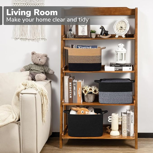 Goodpick Woven Storage Baskets for Organizing, Cotton Rope Organizer for Living Room Bedroom, Black Laundry Basket with Handles, Stylish Gift Baskets for Baby Boys, 13"x10"x9"