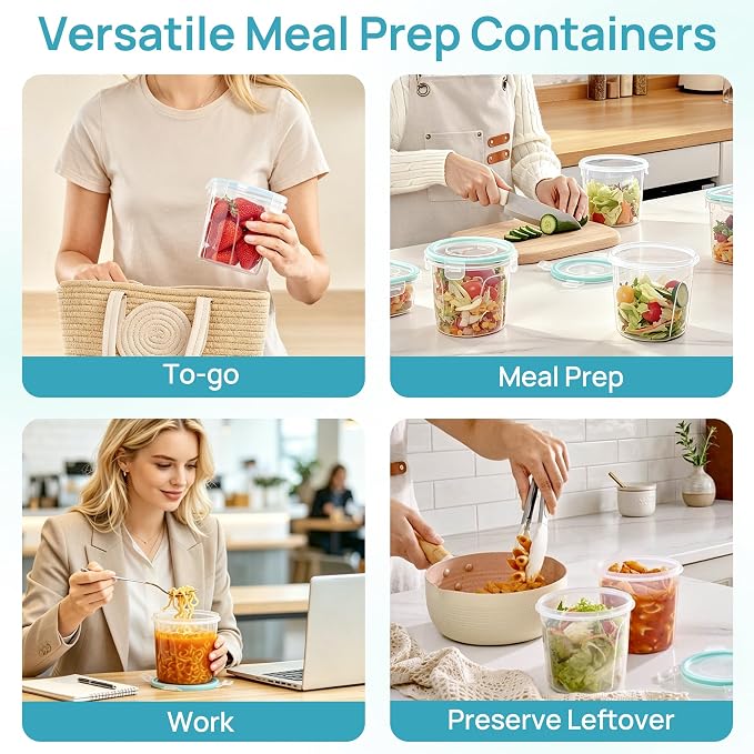 Vtopmart 12 Pack 24oz Soup Containers with Airtight Lids, Deli Containers for Take-out, Plastic Food Freezer Storage Containers for Meal Prep, Salad, Fruit, Lunch, Microwave/Dishwasher/Freezer Safe
