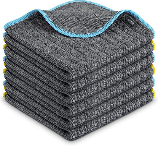 Airlab Glass Polishing Cloth Streak Free Miracle Cleaning Cloth Lint Free Microfiber Cleaning Rags for Glasses Kitchen Dish Mirrors Easy Clean, Pack of 6, 12" x 12", Grey-Light Blue