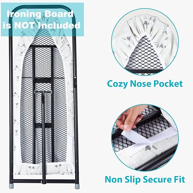 Seiritex Over the Door Ironing Board Cover 13 x 37 inch, Small Iron Board Cover w 3 Layers Heat Reflective Thick Padding with Hook and Loop Fasteners (Gray Sheep)