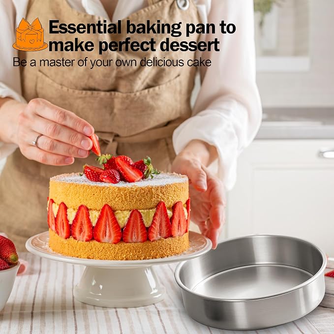 6 Inch Cake Pans Set of 3 with 100 Pieces Parchment Paper, Stainless Steel Baking Pan For Layered Cakes, Smash Cake Pans Mirror Finish Dishwasher Safe Small Cake Pan Set Cake Mold