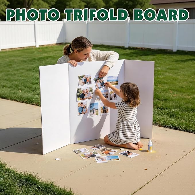 20 Pack Trifold Poster Board, 36in x 48in Corrugated Project Board, White Presentation Board, Trifold Display Board for School Project, Business Presentation, Science Fairs, Event Display