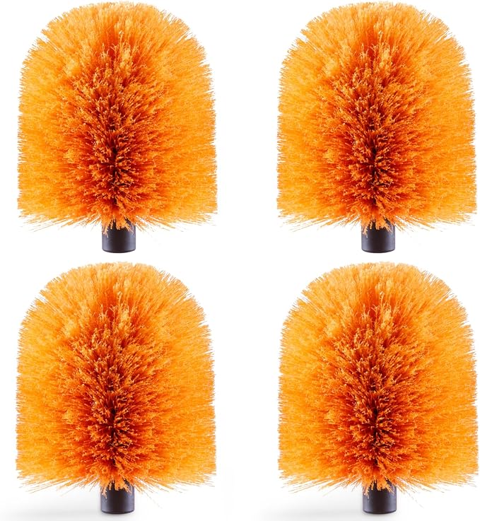 4 Pack Screw on Webster Cobweb Duster Head for Pole,Spider Web Brush, Cobweb Duster Head Attachment,Fits Standard 3/4 inch Threaded Poles (4, Orange)