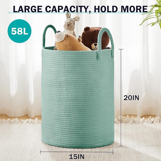YOUDENOVA Cotton Rope Laundry Hamper Basket, 58L Blanket Basket for Nursery