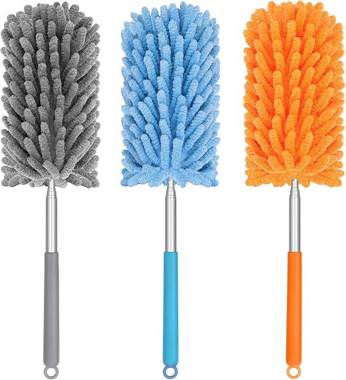 Mini Duster for Cleaning, 360° Bendable Hand Dusters with Extension Pole, Washable Small Duster for Car Interior, Office, Furniture