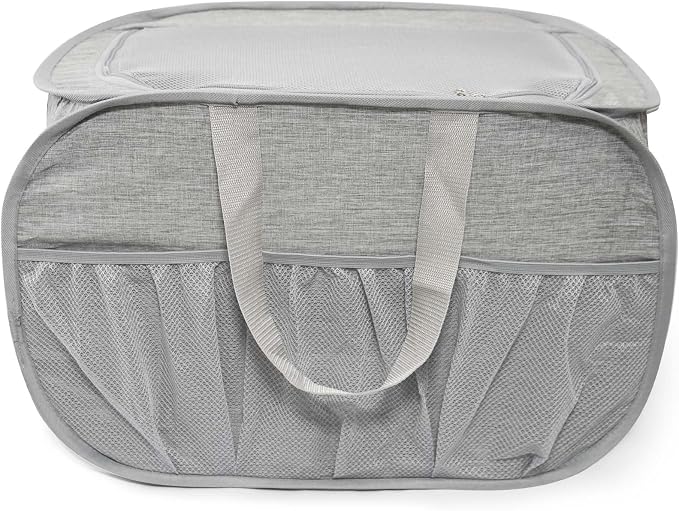 Collapsible Laundry Baskets, Tear Proof Pop Up Laundry Hamper with Lid, Dual Handles Durable Foldable Laundry Basket, Easy to Carry Laundry Hamper for Home, Laundry Room, Bedroom, Dorm, Travel Grey