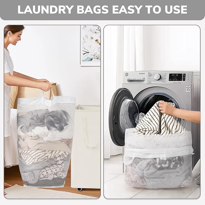 Goodpick 75L Hamper with Wheels & Wash Bag, College Dorm Room Essentials | Clothes Hamper with Removable Wash Bag for Laundry Room, Large Rolling Laundry Basket with Handles, White