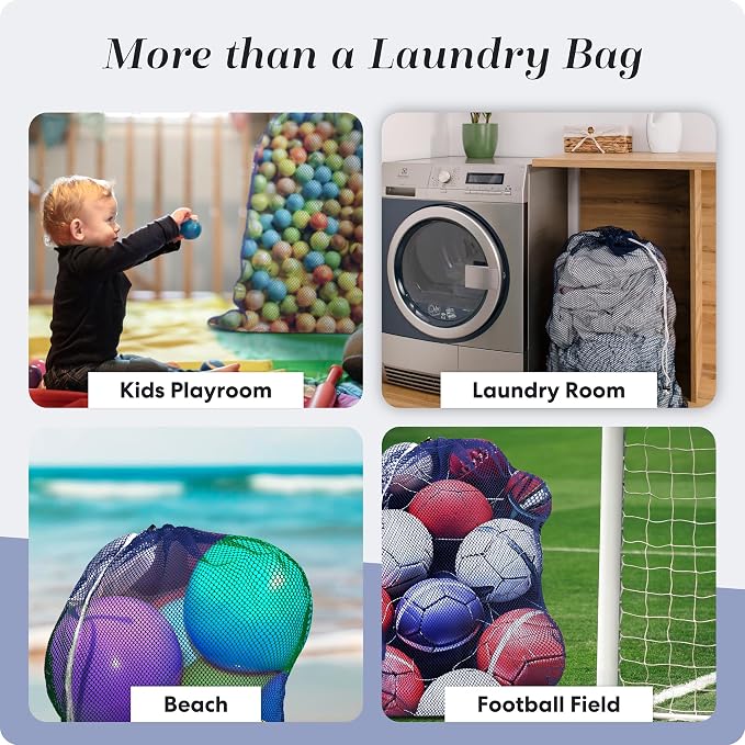 Handy Laundry Mesh XL Laundry Bag 24"x36" 2-Pack, Heavy Duty, Blue | 2-Pack, XL 24x36 Mesh Laundry Bag, Secure Drawstring, Heavy Duty, Machine Washable, for Delicates Dorm Travel Storage, Blue