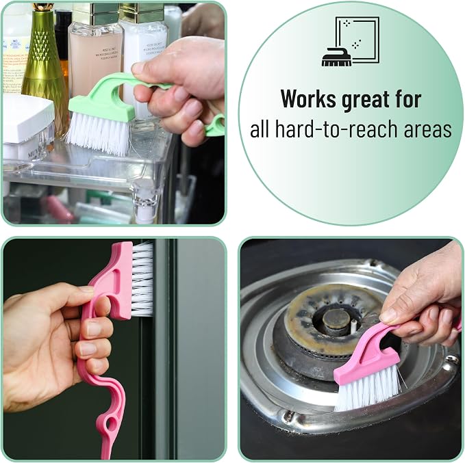 Slick- Window Track Cleaning Brush, 4 Pack, Colorful Ergonomic Handle, Built-in Scraper, Multipurpose, Window Track Cleaning Tools