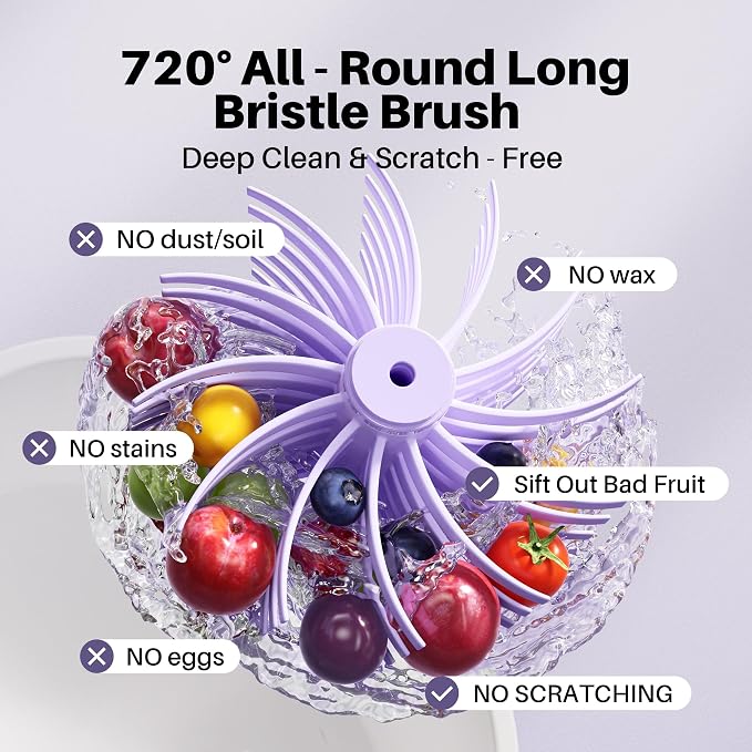 JOYMOOP Fruit Washer Spinner, Fruit Cleaner Spinner with Crank Handle, Hands-Free Fruit & Vegetable Washing Bowl, Manual Fruit Scrubber, No Electricity, Apricot Beige