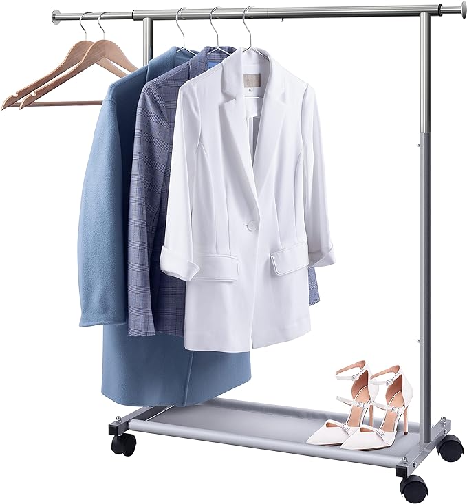 MISSLO Short Clothing Racks for Hanging Clothes with Bottom Shelves and Wheels Heavy Duty Rolling Clothes Rack Kids Clothing Rack for Adult Coat, Closet, Wardrobe