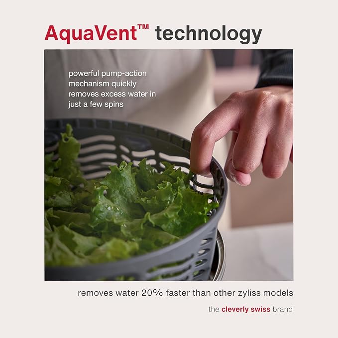 Zyliss Swift Dry Salad Spinner Large, 6L, Non-Slip Base, Serving Bowl, AquaVent™ Technology, One Handed Pump, Brake System, Easy to Clean