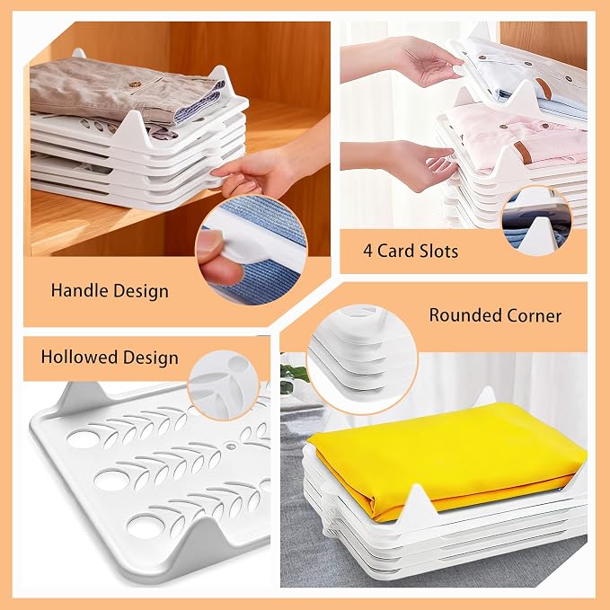 10 Pack Shirt Folding Boards for Clothes Storage | Extra Large Stackable Closet Organizer, Plastic Clothing Folder Shelf Dividers for Adult Tshirt, Sweatshirt