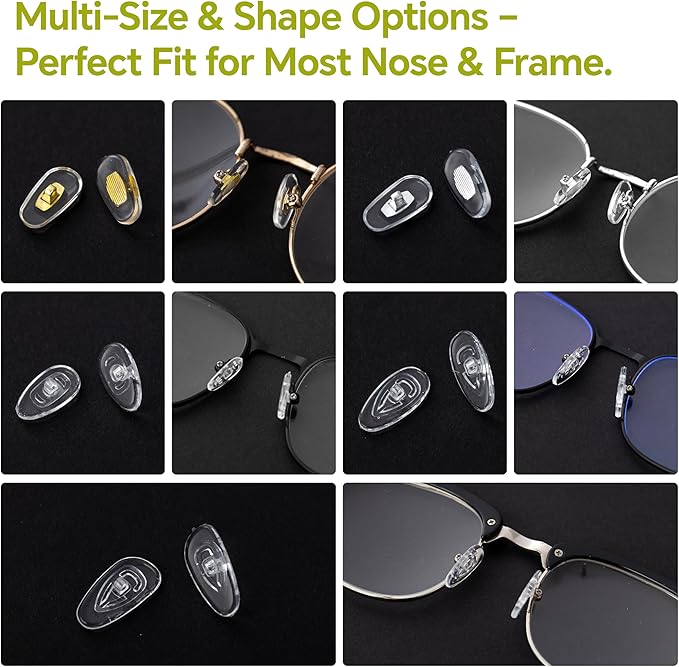 Eyeglass Nose Pads Replacement, 24 Pairs of Screw-in Glasses Nose Pads with Precision Screwdriver Set, Magnetic Eyeglass Repair Kit with Screws, Curved Tweezer for Travel, Birthday Gift, Christmas