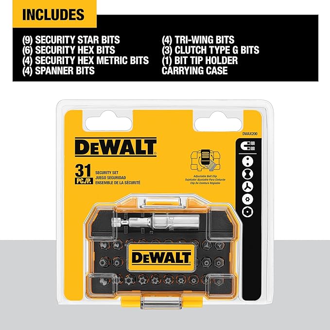 DEWALT Security Bit Set, 31-Piece Screwdriver Bit Set with Case, Universal 1/4 In Hex, Includeds Magnetic Bit Holder (DWAX200)